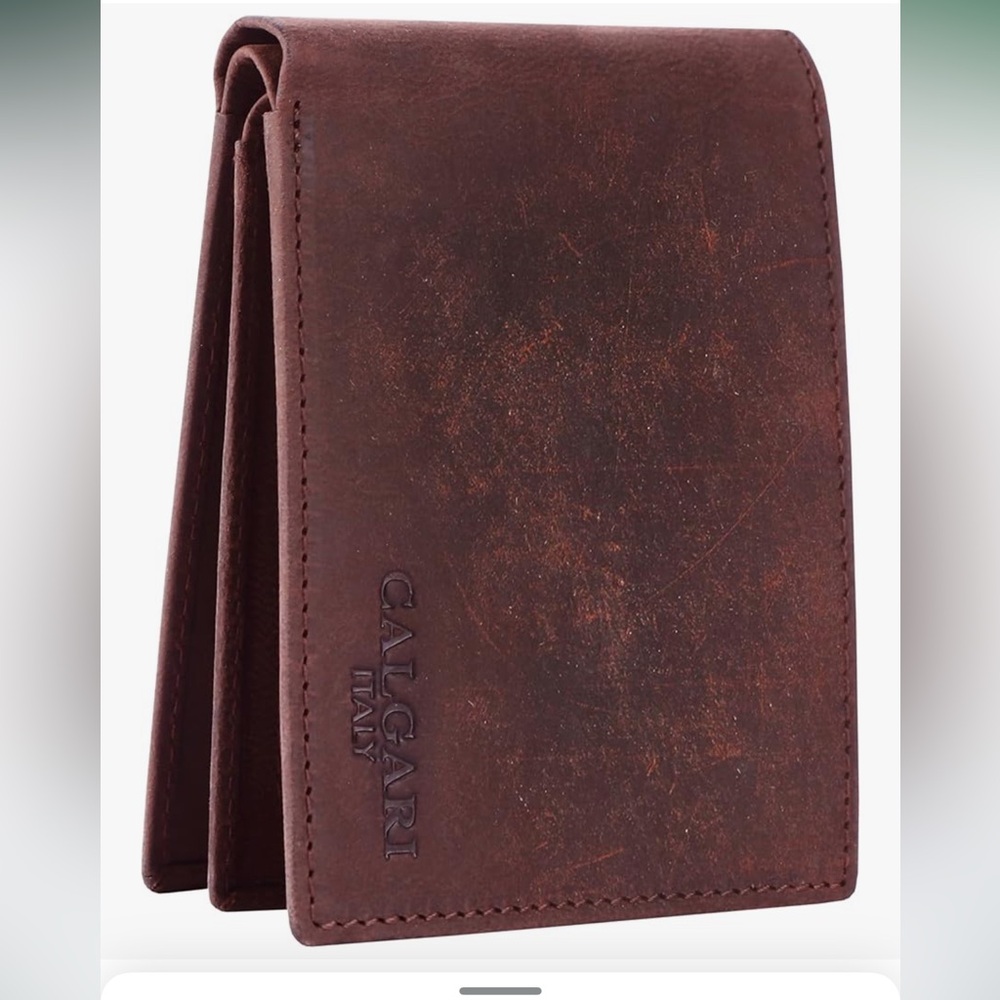 CALGARI Italian Luxury Leather Wallets For Men Bifold wild buffalo Hunter nwt